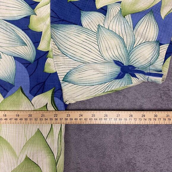 Tommy Bahama Hawaiian Shirt Men L Green Blue Floral 100% Silk Resort Vacation - Picture 14 of 16
